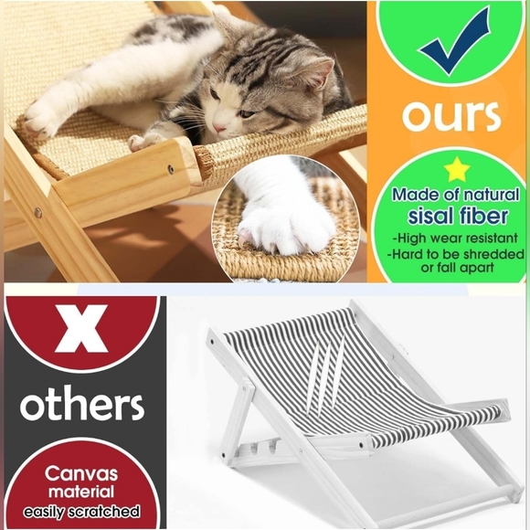 AccEncyc Cat Chair- No Assembly Cat Sisal Chair Elevated Cat Hammock Bed Adjusta - Picture 2 of 12